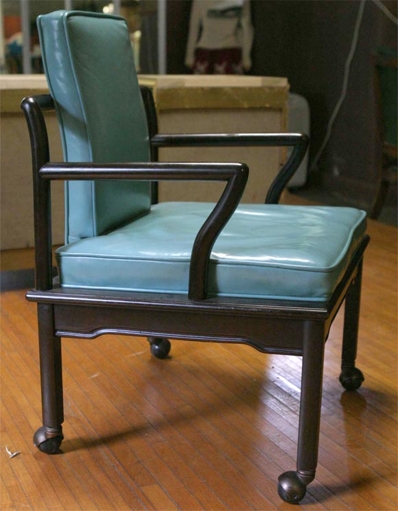 American Set of Four Turquoise Leather Club Chairs by Widdicomb