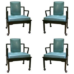Set of Four Turquoise Leather Club Chairs by Widdicomb
