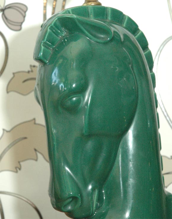 American Green Horsehead Lamp with Original Vintage Shade