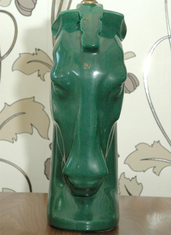 Green Horsehead Lamp with Original Vintage Shade In Good Condition In Los Angeles, CA