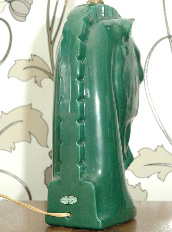Mid-20th Century Green Horsehead Lamp with Original Vintage Shade