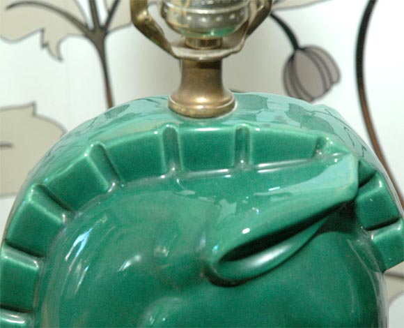 Ceramic Green Horsehead Lamp with Original Vintage Shade