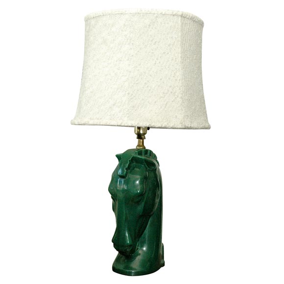 Green Horsehead Lamp with Original Vintage Shade