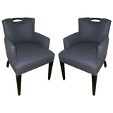 PAIR OF GREAT GREY WOOL SIDE CHAIRS WITH HANDLE BACKS