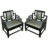 PAIR OF BLACK LACQUERED ORIENTAL SIDE CHAIRS.