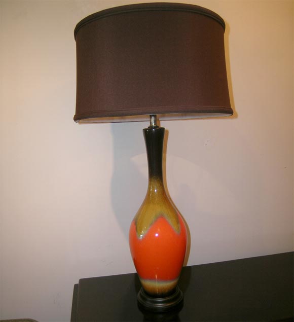 PAIR OF VIBRANT ORANGE DRIP GLAZE LAMPS