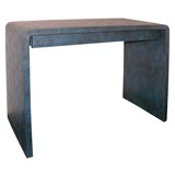 Blue Lizard-Embossed Leather Waterfall Console Table / Desk