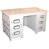 A White Enamel Vanity/Kneehole Desk with Mirror Accents