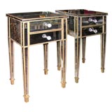 Pair of Custom Gold Trim  Petite Mirrored Commodes