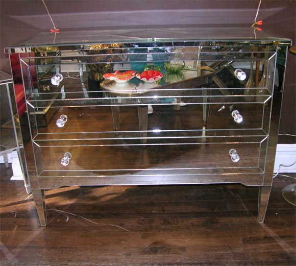 Custom Neoclassical modern 3-drawer mirrored dresser. Customization is available in different sizes, finish and hardware.