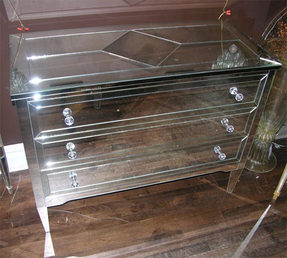 American Neoclassical Modern 3-Drawer Mirrored Dresser For Sale
