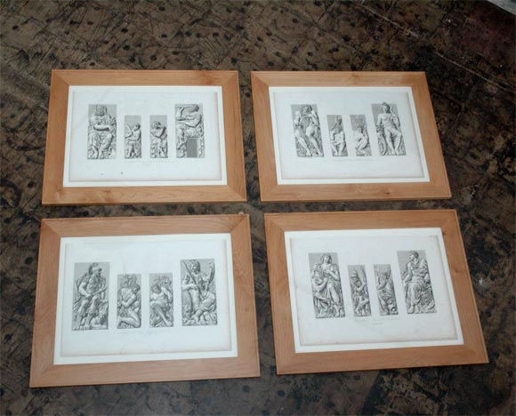 Set of four etchings of the Louvre