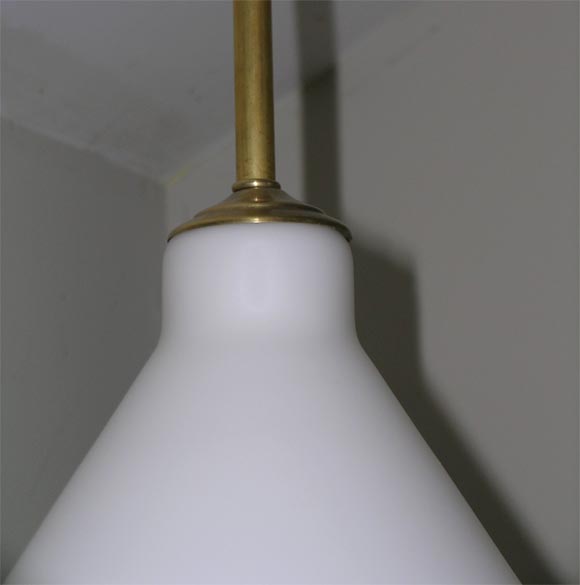 Italian Frosted White Glass Pendant with Brass Detail For Sale