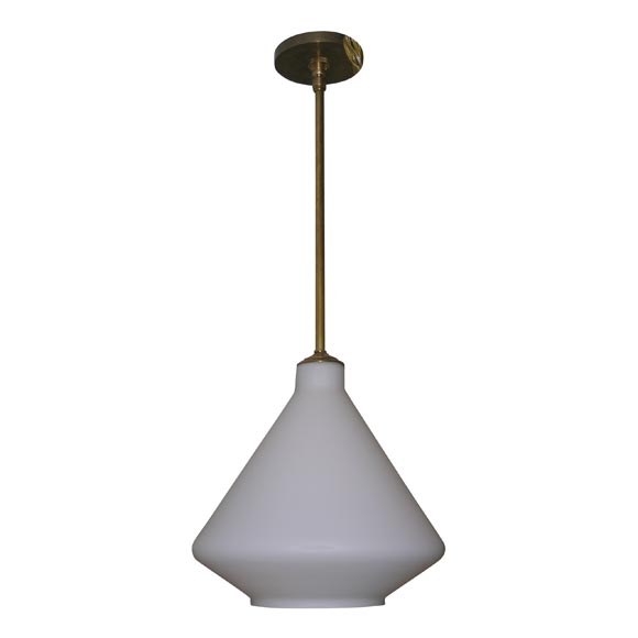 Frosted White Glass Pendant with Brass Detail For Sale
