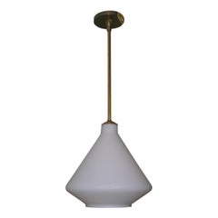 Frosted White Glass Pendant with Brass Detail