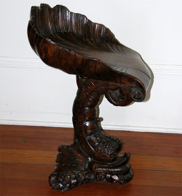 Late 18th c. Venetian Grotto (fantasy furniture) Adjustable Piano stool with a dolphin on rocks supporting a shell seat