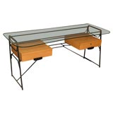 Vintage French Iron, Maple, And Glass Writing Desk