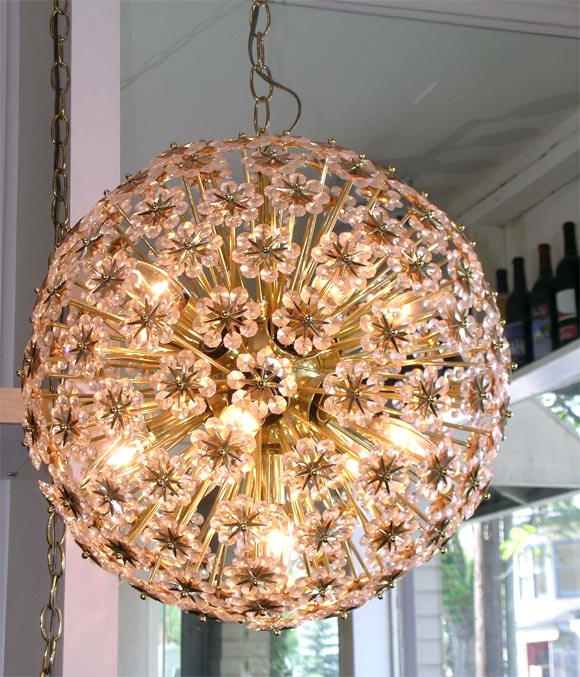 Beautiful brass and crystal Austrian sputnik floral chandelier.