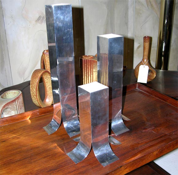 Set of Three Flared Foot Silver Plated Vases by Lino Sabattini