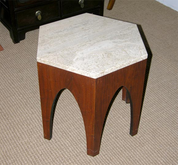 Travertine Pair of Hexagonal Occasional Tables Harvey Probber Style