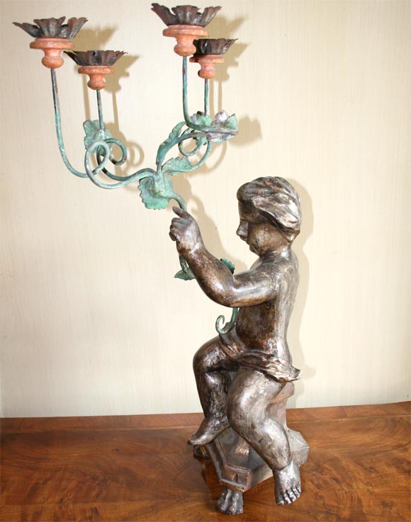 19th Century Italian Carved Wood Candelabra For Sale 2