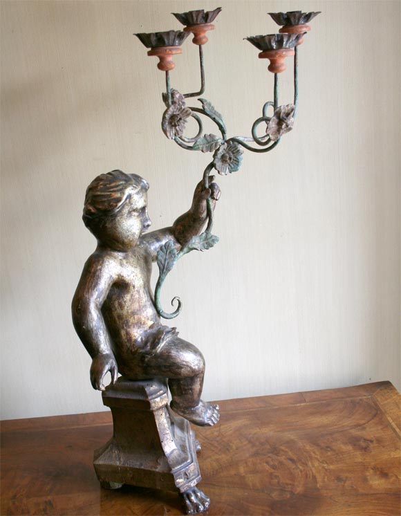 Candelabro in legno intagliato italiano del XIX secolo in vendita 2