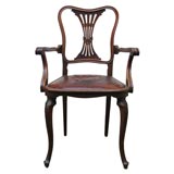 Beautiful Biedermeier Armchair in Walnut and Leather
