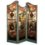 A Rare and Unusual 3 Panel Eglomise and Mirrored Folding Screen