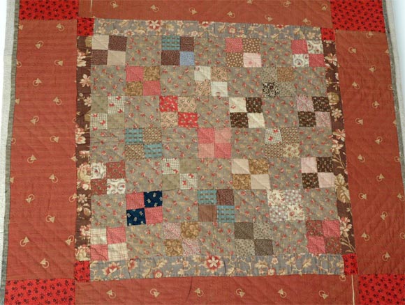 American 19THC FOUR PATCH CALICO CRIB QUILT FROM OHIO