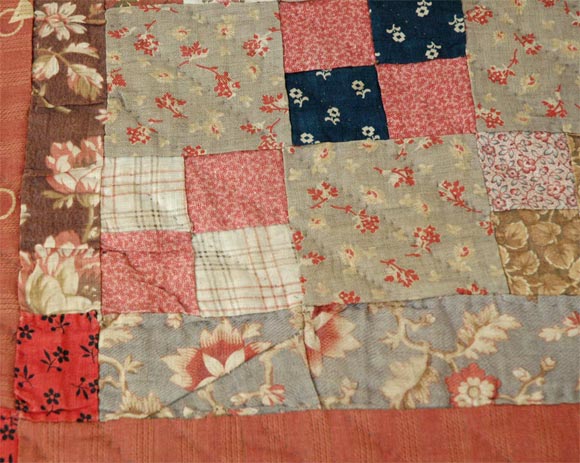 Cotton 19THC FOUR PATCH CALICO CRIB QUILT FROM OHIO