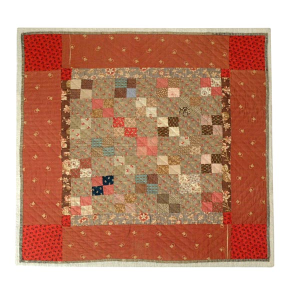 19THC FOUR PATCH CALICO CRIB QUILT FROM OHIO