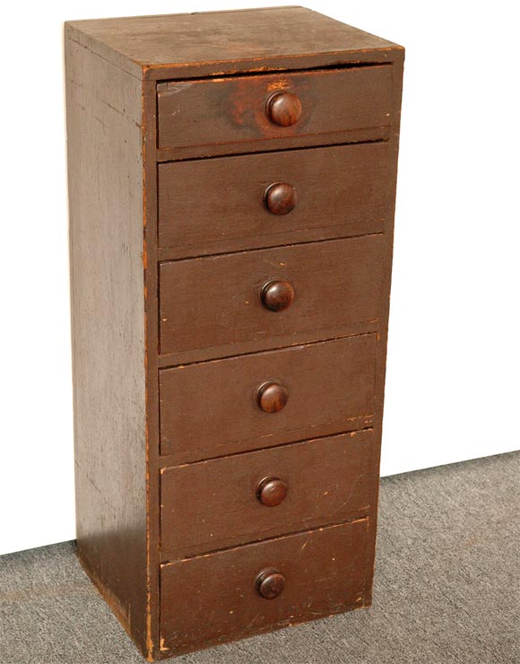 19THC ORIGINAL BROWNISH/RED PAINTED APOTHECARY CABINET