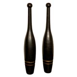 19THC ORIGINAL BLACK PAINTED INDIAN CLUBS