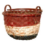 RARE 19THC ORIGINAL PAINTED SWING HANDLE BASKET FROM NEW ENGLAND RARE 19THC ORIGINAL PAINTED SWING HANDLE BASKET FROM NEW ENGLAND