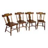 19THC SET OF FOUR ORIGINAL PAINTED BROWN CHAIRS WITH FRUIT DECOR