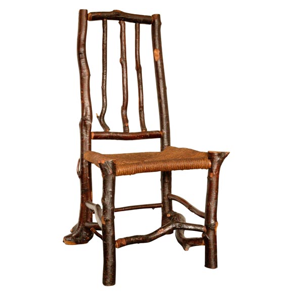 FOLKY TWIG ADIRONDACK SIDE CHAIR WITH HAND WOVEN HEMP SEAT 