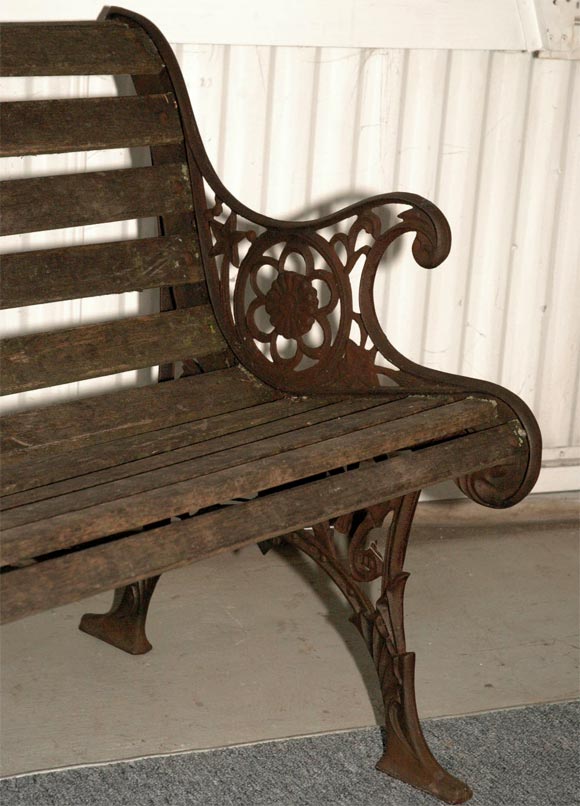 American 19THC PARK BENCH  OF WOOD AND IRON  FRAME