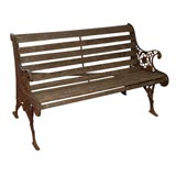 Antique 19THC PARK BENCH  OF WOOD AND IRON  FRAME