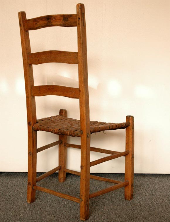 American EARLY 19THC HAND MADE LADDER BACK CHAIRS WITH WOVEN SPLINT SEATS
