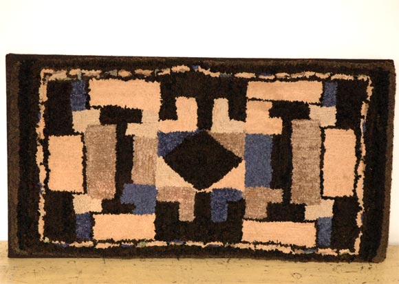 19th century geometric hand hooked rug, great colors and condition.