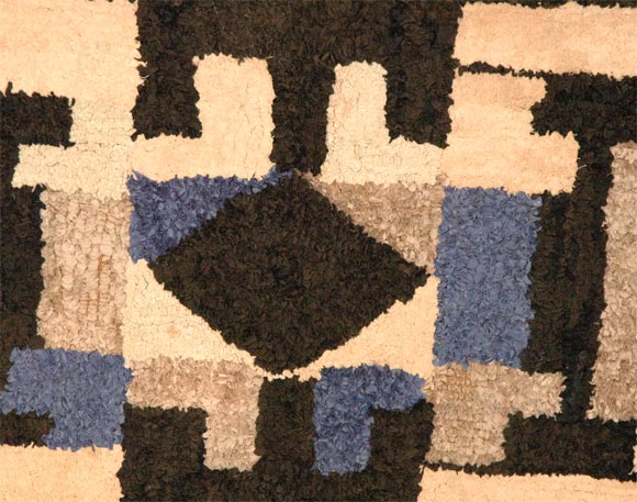 American Late 19th Century Hand Hooked Wool and Velvet Mounted Rug For Sale