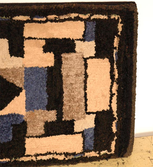 Late 19th Century Hand Hooked Wool and Velvet Mounted Rug In Excellent Condition For Sale In Los Angeles, CA