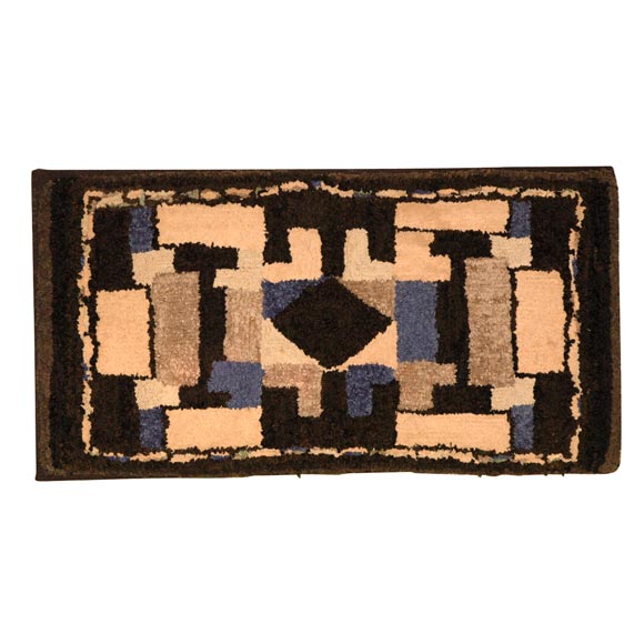 Late 19th Century Hand Hooked Wool and Velvet Mounted Rug For Sale