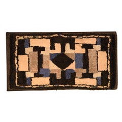 Late 19th Century Hand Hooked Wool and Velvet Mounted Rug