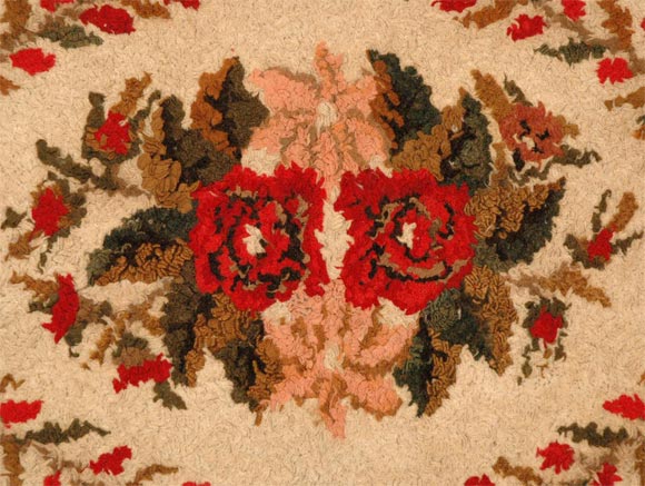Country Early 20th Century Mounted Floral New England Hooked Rug For Sale