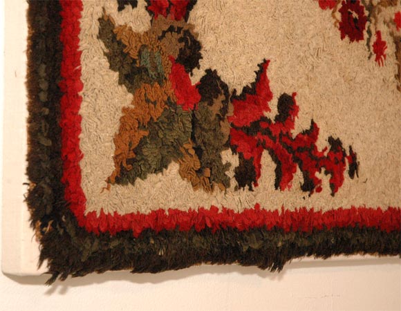 Wool Early 20th Century Mounted Floral New England Hooked Rug For Sale