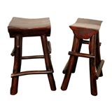 PAIR  OF PLANK WOOD BAR STOOLS FROM PENNSYLVANIA MOUNTAINS
