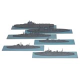 Set of Painted Metal and Wood WWII Ship Models