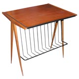 Italian Mahogany Side Table with Wire Magazine Rack