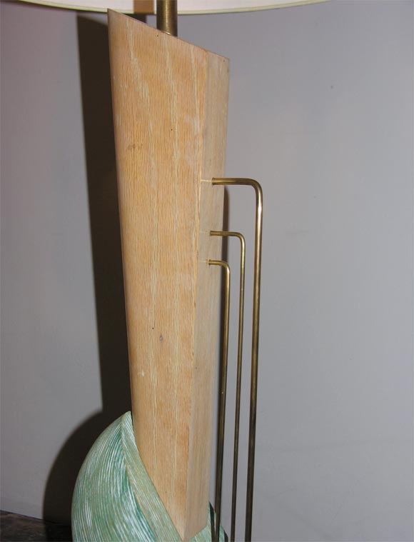 Table Lamps Mid Century Modern Sculptural wood and brass att to Paul Laszlo In Good Condition For Sale In New York, NY